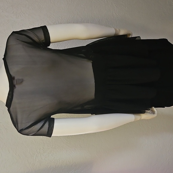 Vtg ARIZONA JEAN Co. Black Sheer Mesh Ruffle Trouble Maker Embroidered Top - Picture 6 of 7